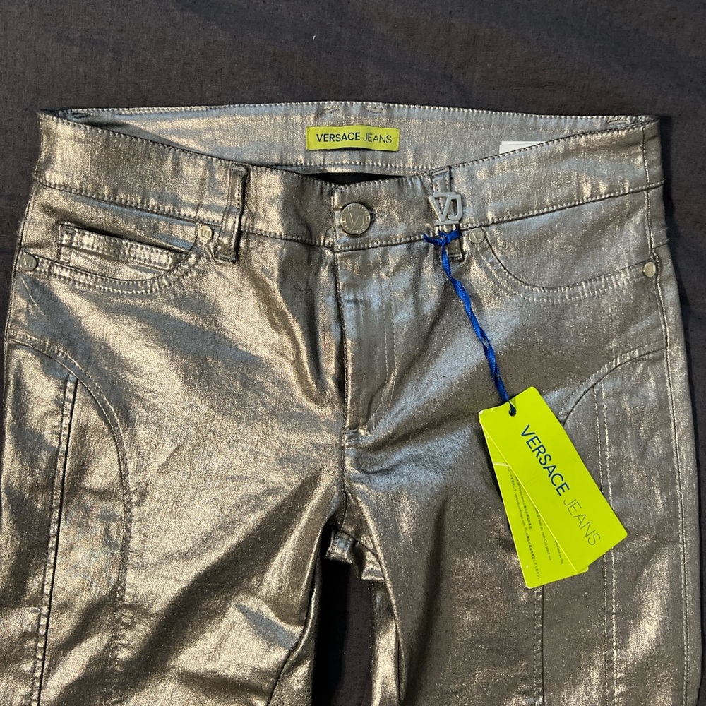Versace Jeans Silver Coated Denim Pants
